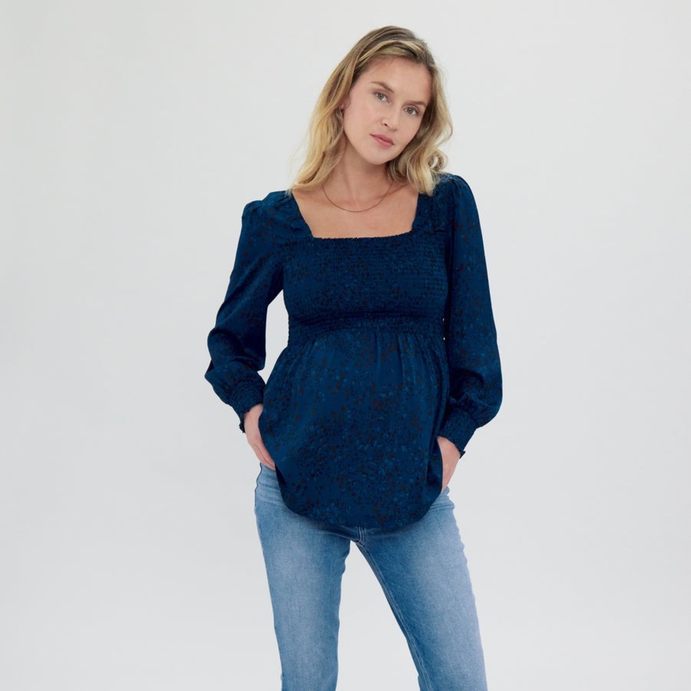 Ingrid + Isabel EVERYWHERE SMOCKED TOP in abstract animal blue Large